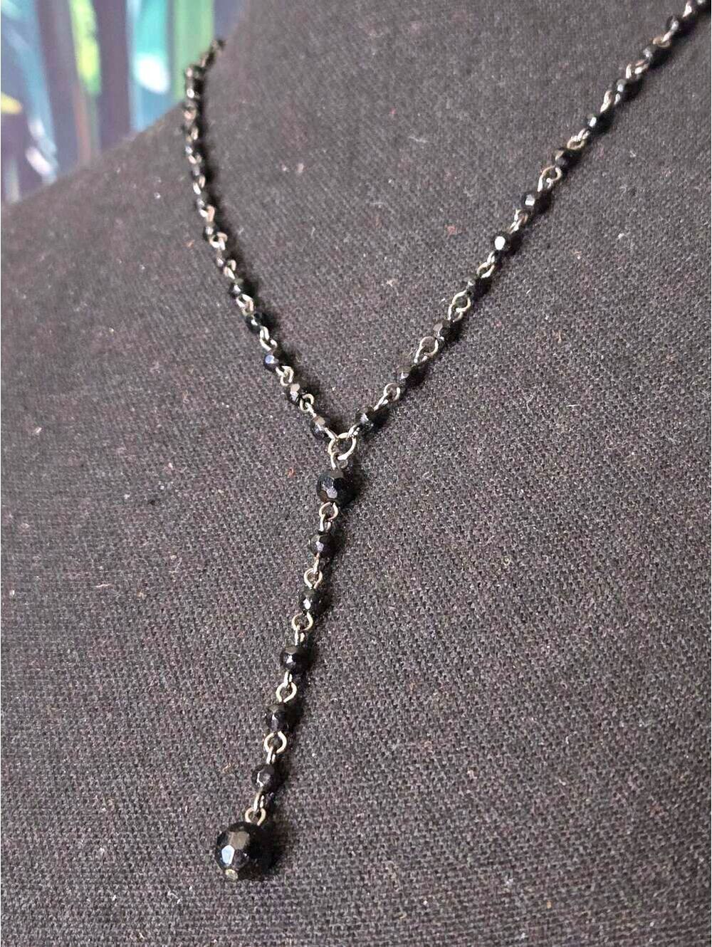 Black Crystal Bead Station Y-Necklace Lariat
